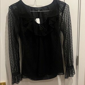 J. Crew Black Ruffle Sheer Blouse